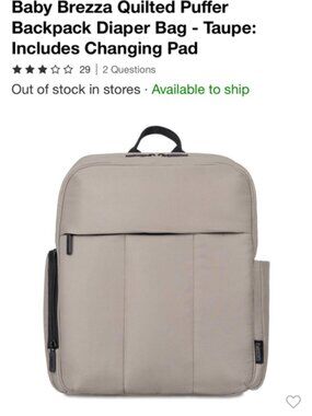 NEW Baby Brezza Quilted Puffer Backpack Diaper Bag with Changing Pad